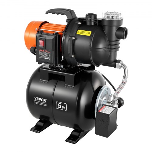 VEVOR Bomba para Pozos Poco Profundos 1,5 HP, Bomba de Agua de Trasvase 5300 LPH, con Tanque de Presión 19 L, Filtro, Válvula de Retención, Sistema Automático de Presurización, para Jardín, Césped