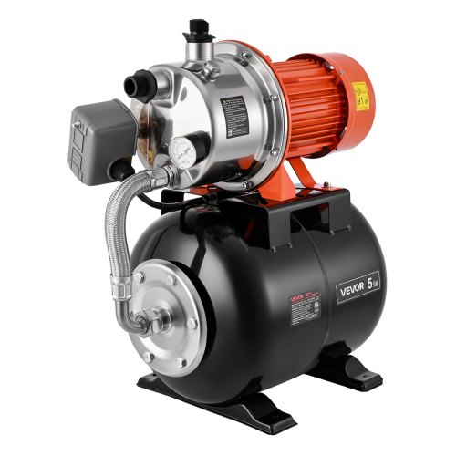 VEVOR Bomba para Pozos Poco Profundos 1,6 HP, Bomba de Agua de Trasvase 5000 LPH, de Acero Inoxidable, con Tanque de Presión 19 L, Filtro, Sistema de Refuerzo de Agua Automático, para Jardín, Césped
