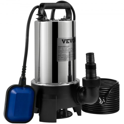 VEVOR Bomba Sumergible de Aguas Residuales 1100W 1,75HP Bomba de Agua Sumergible Flujo Máximo de 333,3L/min Bomba de Agua Sucia Elevación Máxima de 9m para Bombear Agua de Piscinas, Sótanos, Estanques