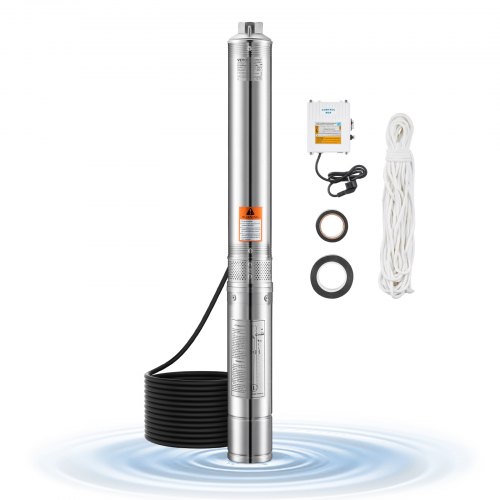 VEVOR Bomba Sumergible para Pozos Profundos con cable de 20 m, Caja de Control Externa Potencia de Entrada 1100 W Caudal de 65 L/min, Altura de Elevación de 85 m para Riego Industrial y Uso Doméstico