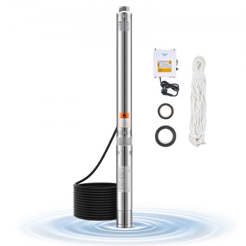 VEVOR Bomba Sumergible para Pozos Profundos con cable de 20 m, Caja de Control Externa Potencia de Entrada 910 W Caudal de 100 L/min, Altura de Elevación de 53 m para Riego Industrial y Uso Doméstico