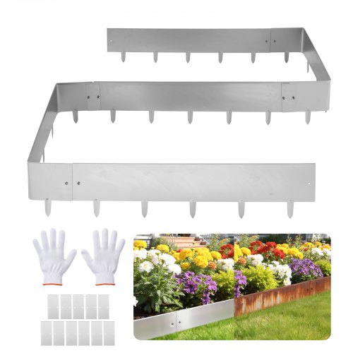 VEVOR Borde de Césped de Acero Corten, 1 m x 23 cm, 10 Piezas de Borde, 11 Placas de Conexión, Delimitador Metálico Exterior, Bordura de Jardín de Metal con Guantes para Paisajismo Parterres Senderos