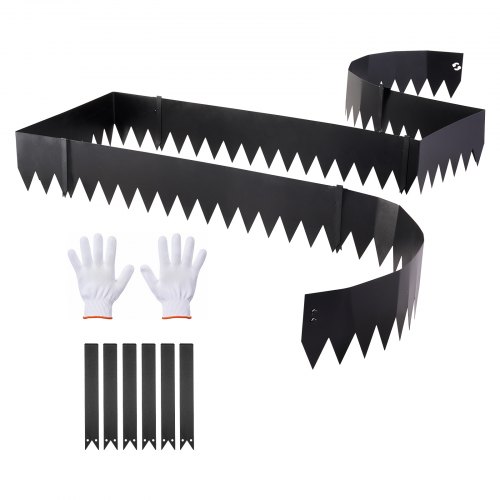 VEVOR Borde de Césped de Acero Galvanizado, 1016 x 203 mm, 6 Placas de Conexión, 6 Piezas de Borde, Delimitador Metálico Exterior, Bordura de Jardín con Guantes para Parterres Paisajismo Sendero