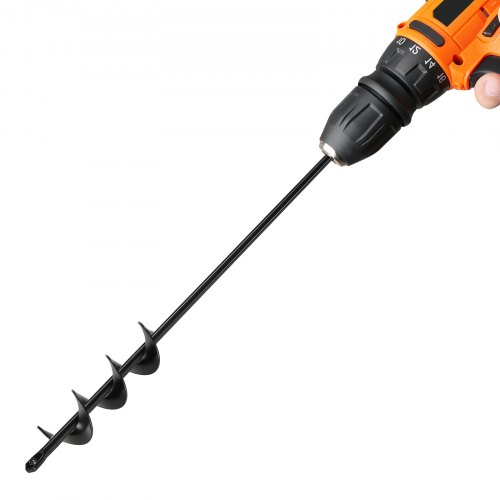 VEVOR Broca Helicoidal para Plantar Ø 40 x 420 mm para Taladros con Punta Hexagonal de 10 mm, Herramienta Robusta para Plantar Bulbos, Accesorios para Perforar Agujeros en Jardines y Cercas, Negro