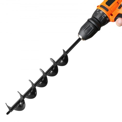 VEVOR Broca Helicoidal para Plantar Ø 80 x 600 mm para Taladros con Punta Hexagonal de 10 mm, Herramienta Robusta para Plantar Bulbos, Accesorios para Perforar Agujeros en Jardines y Cercas, Negro