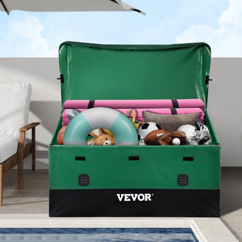 VEVOR Caja de Almacenamiento para Exteriores 150 Galones Arcón de Almacenaje para Jardín Tela Lona de PE Baúl de Almacenamiento Portátil 155 x 63 x 75 x 52 cm para Piscina Patio Jardín Garaje Verde
