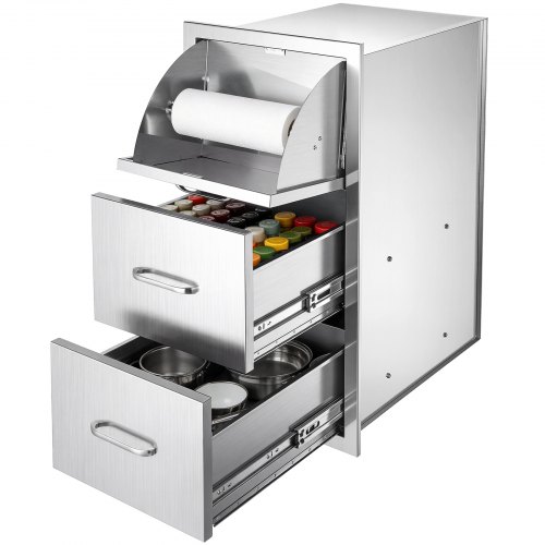 VEVOR Cajón de cocina para exteriores 52,1x76,1x40,65 cm con Soporte para Rollo, para Organizar Utensilios de Cocina y Accesorios, para Almacenamiento en Isla de Barbacoa y Estación de Parrilla
