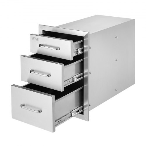VEVOR Cajón de Cocina para Exteriores de Acero Inoxidable de 45,72 x 38,1 cm con Manija Cromada y Tres Cajones de Acceso, Cajones de Acero para Barbacoa con Mango Exquisito de Calidad y Alta Dureza