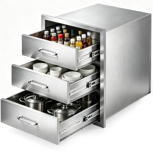 VEVOR Cajones de Cocina 460 x 590 x 590 mm, Cajonera Modular de Acero Inoxidable con Triple Acceso y Asas, Cajón para Isla de Barbacoa, Ideal para Cocina Exterior, Parrilla de Patio, Camping