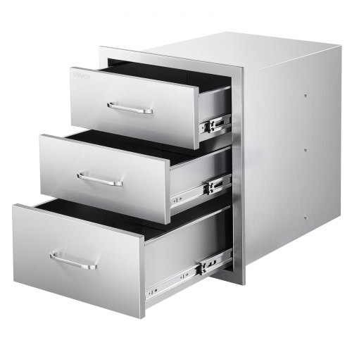VEVOR Cajones de Cocina para Exterior 46 x 59 x 59 cm, 3 Cajones para Barbacoa de Triple Acceso con Asa de Aleación de Zinc, Cajonera para Cocinas al Aire Libre, Estación de Parrilla para Patio