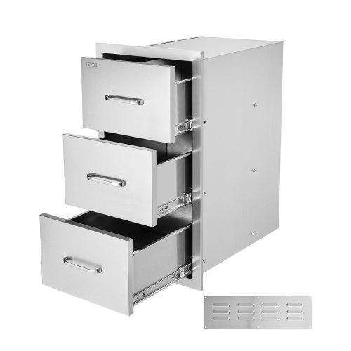 VEVOR Cajones de Cocina para Exteriores, con Triple Acceso, Acero Inoxidable Empotrados, con Asa para Isla de Barbacoa, para Cocinas al Aire Libre o Parrillas de Patio, 470 x 570 x 570 mm ± 10 mm