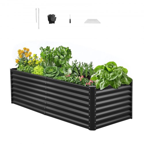 VEVOR Cama Elevada de Jardín 180 x 90 x 60 cm Rectangular, Jardinería Elevada de Metal con Base Abierta para Cultivo de Flores Plantas Hierbas Huerto con Accesorios para Jardín Terraza Patio Balcón