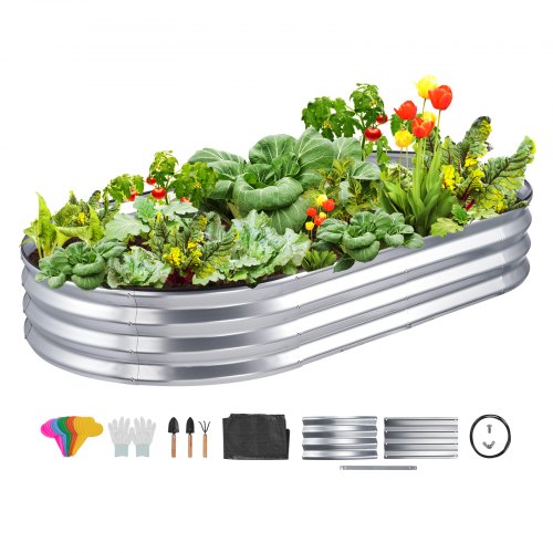 VEVOR Cama Elevada de Jardín 182,5 x 92,5 x 28 cm Jardinería Elevada de Metal Galvanizado para Cultivo de Flores Plantas Hierbas Huerto Urbano para Jardín Terraza Patio Balcón Plata con Accesorios