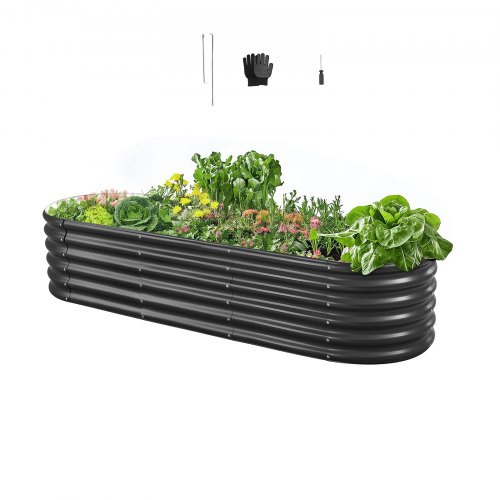 VEVOR Cama Elevada de Jardín 200 x 60 x 42 cm Ovalada, Jardinería Elevada de Metal con Base Abierta para Cultivo de Flores Plantas Hierbas Huerto con Accesorios para Jardín Terraza Patio Balcón