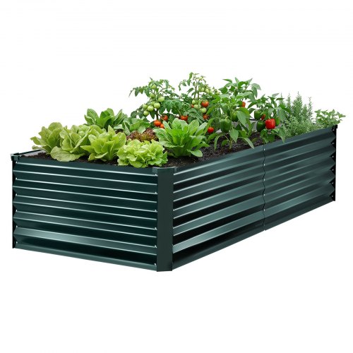 VEVOR Cama Elevada de Jardín 203 x 102 x 46 cm Rectangular, Arriate de Jardín de Metal con Fondo Abierto, para Cultivo de Flores Plantas Verduras con Accesorios para Patio Balcón, Verde Oscuro