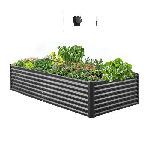 VEVOR Cama Elevada de Jardín 240 x 120 x 60 cm, Jardinería Elevada de Metal con Base Abierta para Cultivo de Flores, Plantas, Hierbas, Huerto con Accesorios para Jardín, Terraza, Patio, Balcón