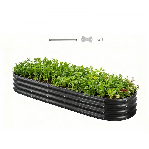 VEVOR Cama Elevada de Jardín 240 x 60 x 27 cm Ovalada, Jardinería Elevada de Metal con Base Abierta para Cultivo de Flores Plantas Hierbas Huerto con Accesorios para Jardín Terraza Patio Balcón