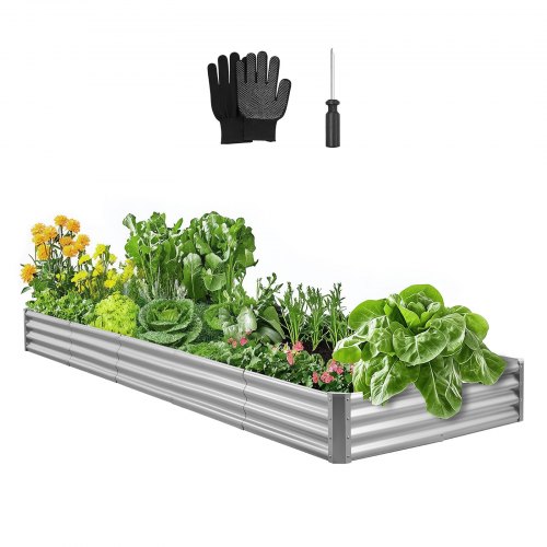 VEVOR Cama Elevada de Jardín 360 x 120 x 29 cm Rectangular, Jardinería Elevada de Metal con Base Abierta para Cultivo de Flores Plantas Hierbas Huerto con Accesorios para Jardín Terraza Patio Balcón