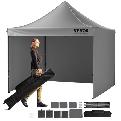 VEVOR Carpa Gazebo Emergente 304,8x304,8 cm Carpa para Cenador impermeable de Paredes Laterales Extraíbles Resistente a los Rayos UV con Bolsa con Ruedas para Exteriores, Jardín, Fiesta, Camping, Gris