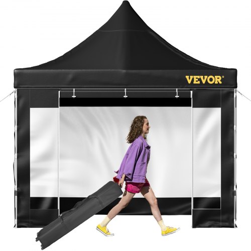 VEVOR Carpa Plegable con Paredes Laterales Cenador Plegable de 3 x 3 m Carpas Impermeables de PVC con Bolsa de Tela Cenador para Exteriores 3 Alturas Ajustables Negro para Fiestas, Bodas, Reuniones