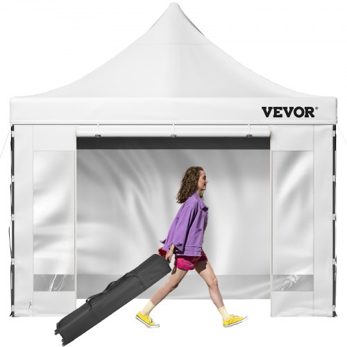 VEVOR Carpa Plegable con Paredes Laterales Cenador Plegable de 3 x 3 m Carpas Impermeables de PVC con Bolsa de Tela Cenador para Exteriores 3 Alturas Ajustables Blanco para Fiestas, Bodas, Reuniones