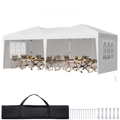 VEVOR Carpa Plegable Emergente de 5,9 x 2,96 x 2,65 m, Carpa Plegable Instantánea Portátil con Paredes Laterales y Ventanas Ventiladas, 3 Configuraciones de Altura para Jardín Exterior, Patio, Blanco