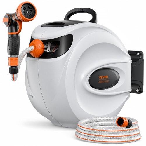 VEVOR Carrete de Manguera Retráctil Giratorio de 180° Carrete Automático de Manguera Montado en Pared Manguera Enrollable Automática 35 m x 12 mm para Regar Césped Jardín, Lavar Auto, Bañar Mascota