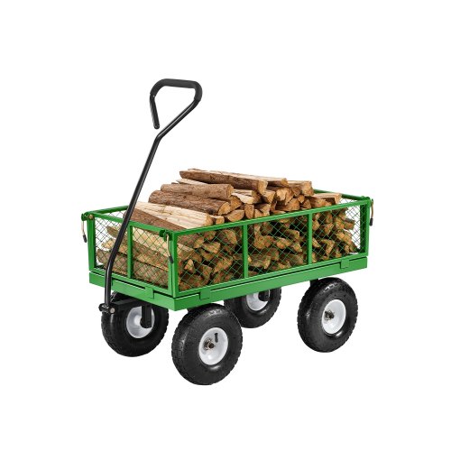 VEVOR Carrito de Jardín de Acero de 1700 x 480 x 515 mm con Neumáticos de 10", Laterales de Malla Extraíbles y Manija Giratoria de 180° para Exterior, Capacidad máxima de Carga de 308,44 kg, Verde