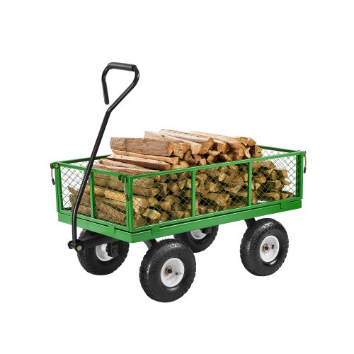 VEVOR Carrito Resistente de Jardín de Acero de 1840 x 560 x 535 mm con Neumáticos de 10", Laterales de Malla Extraíbles y Manija Giratoria de 180°, Capacidad de Carga de 408,23 kg, Color Verde