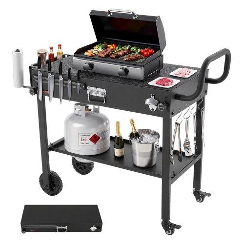 VEVOR Carro de Barbacoa Plegable 787 x 432 mm, Mesa de Barbacoa para Exteriores con Ruedas y Portapañuelos, Carrito con Soporte Magnético para Herramientas, Mesa Auxiliar para Jardín, Picnic, Cocina
