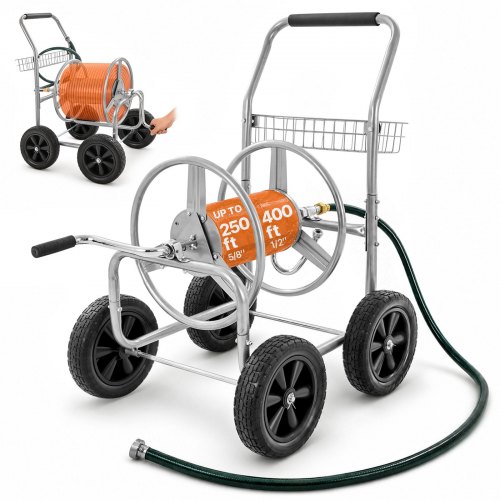 VEVOR Carro de Carrete de Manguera, Manguera de Agua 1,5 cm y 76 m, Herramientas Móviles con 4 Ruedas, Cesta de Almacenamiento de Acero con Recubrimiento en Polvo para Plantación al Aire Libre