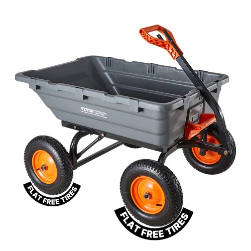 VEVOR Carro de Jardín Basculante, Capacidad de Carga 680 kg, Carretilla de Transporte con Mango Flexible Ruedas Todo Terreno, Marco de Acero, Carro de Mano para Herramientas Jardinería Construcción