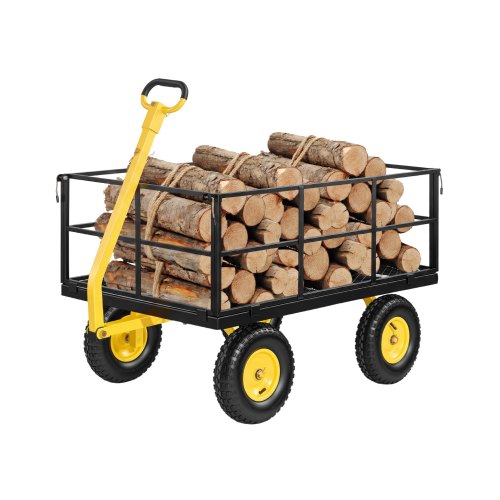 VEVOR Carro de Jardín, Capacidad de Carga 635 kg, Carretilla de Mano con Ruedas para Todoterreno, Laterales Desmontables y Mango Giratorio, Estructura de Acero, para Transporte Leña Madera Outdoor