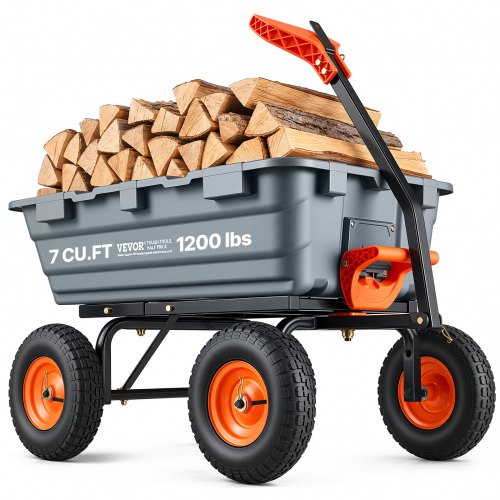 VEVOR Carro de volcado, carro de volcado de polietileno para jardín con marco de acero fácil de montar, vagón volquete con mango convertible 2 en 1, carretilla utilitaria de 6.48 pies cúbicos de capacidad de 1200 libras, neumáticos de 13 pulgadas