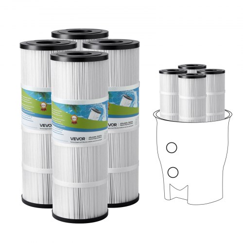 VEVOR Cartucho de Filtro para Piscina, Repuesto Para Jacuzzi de 4 x 7,4 m², Filtro de Cartucho de Plisado Trilobal Seguro para Niños y Mascotas Compatible con Pentair CCP320 y Pleatco PCC80-PAK4