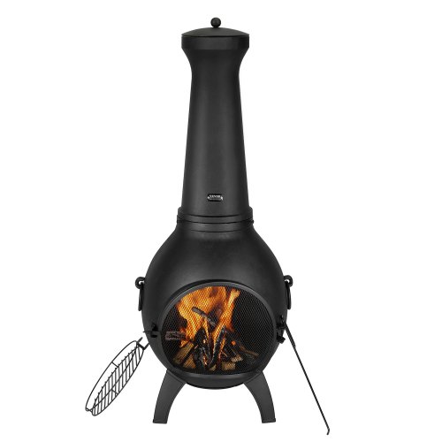 VEVOR Chimenea de Leña para Exteriores 457 mm, Aluminio, para Barbacoa y Calentamiento con Malla para Parrilla Revestimiento para Chimenea y Tapa a Prueba Óxido para Jardín, 520 x 500 x 1300 mm