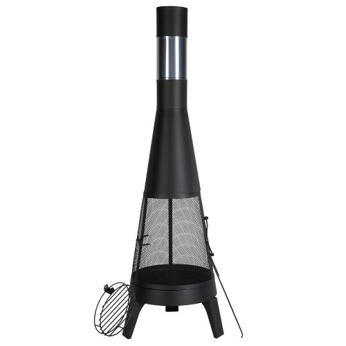 VEVOR Chimenea de Leña para Exteriores 508 mm, para Barbacoa y Calentamiento con Malla para Parrilla Revestimiento para Chimenea y Tapa a Prueba Óxido para Patio, Jardín, Negro, φ 508 x 1495 mm