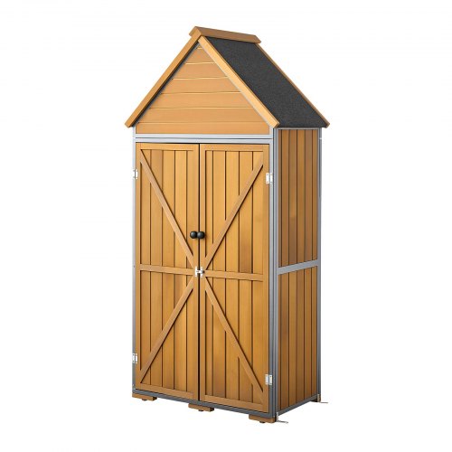 VEVOR Cobertizo de Jardín para Almacenamiento Caseta de Jardín Exterior, con Estantes Puerta con Cerrojo Techo a Dos Aguas, Marco de Madera y Metal, para Organización de Herramientas en Patio Terraza