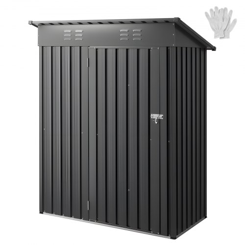 VEVOR Cobertizo Metálico para Herramientas, Caseta de Almacenamiento Exterior 1533 x 876 x 1815 mm con Puerta con Cerradura y 2 Ranuras de Ventilación, para Guardar Herramientas, Bicicletas, Gris