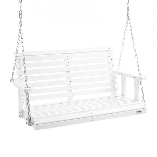 VEVOR Columpio de Madera para Porche 124x71x60cm, Columpio de Banco para Patio y Jardín, Capacidad de Carga Fuerte Mejorada de 880 Libras, Banco de Silla con Cadenas Colgantes para Exterior, Blanco