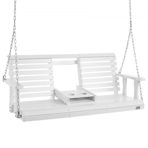 VEVOR Columpio de Madera para Porche 152x71x60cm, Columpio de Banco para Patio y Jardín, Capacidad de Carga Fuerte Mejorada de 880 Libras, Banco de Silla con Cadenas Colgantes para Exteriores, Blanco