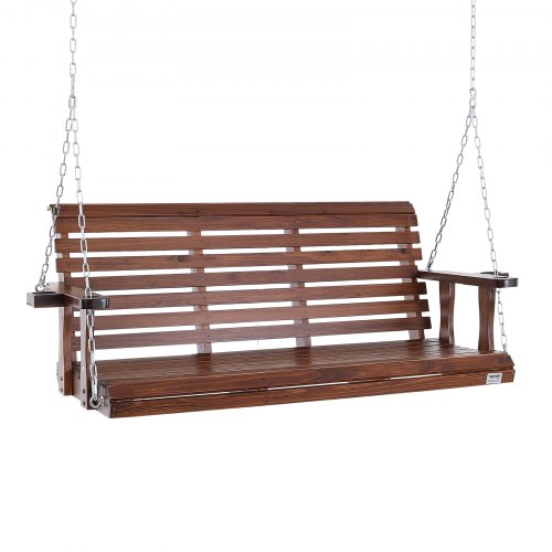 VEVOR Columpio de Madera para Porche 170x71x60cm, Columpio de Banco para Patio y Jardín, Capacidad de Carga Fuerte Mejorada de 880 Libras, Banco de Silla con Cadenas Colgantes para Exteriores, Marrón