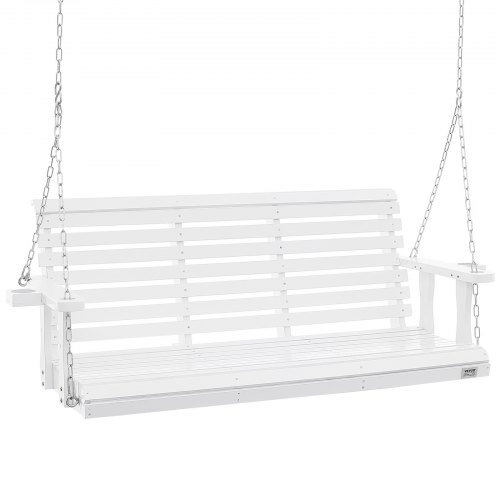 VEVOR Columpio de Madera para Porche 170x71x60cm, Columpio de Banco para Patio y Jardín, Capacidad de Carga Fuerte Mejorada de 880 Libras, Banco de Silla con Cadenas Colgantes para Exterior, Blanco