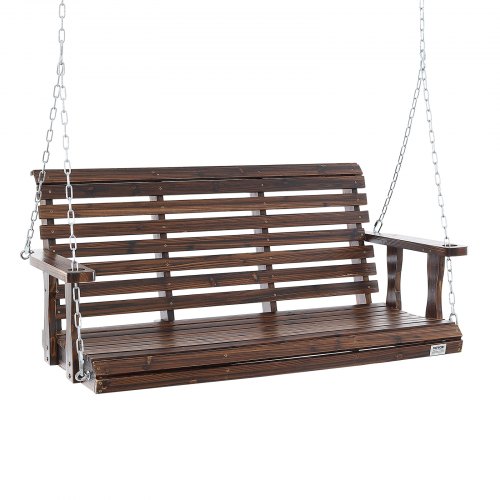 VEVOR Columpio de Madera para Porche de 4,5'', Columpio de Banco para Patio y Jardín, Capacidad de Carga Fuerte Mejorada de 880 Libras, Banco de Silla con Cadenas Colgantes, Marrón Carbonizado