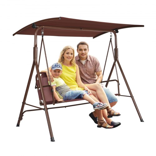 VEVOR Columpio de Patio para 3 Personas Columpio Ajustable para Porche con Reposabrazos Tela Teslin Marco de Acero de Aleación para Balcón, Patio, Jardín, Junto a Piscina, 1740x1095x1550 mm, Marrón