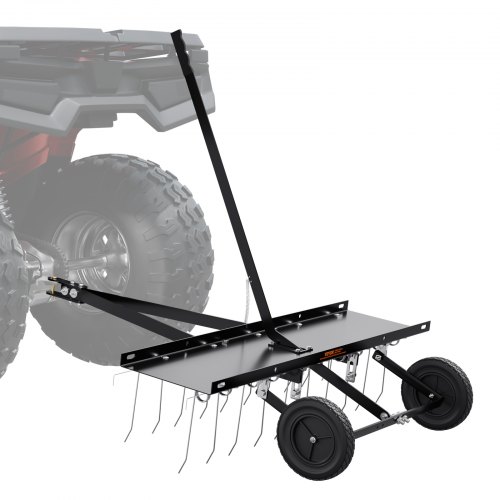 VEVOR Cortacéspedes de Remolque detrás de 1015 x 1140 x 865 mm con 20 Púas de Acero de Resorte, Rastrillo de Césped para ATV o Cortacésped, con Mango de Elevación para Césped de Granja de Jardín