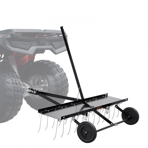 VEVOR Cortacéspedes de Remolque detrás de 1219 x 1140 x 865 mm con 24 Púas de Acero con Resorte, Rastrillo de Césped para ATV o Cortacésped, con Mango de Elevación para Césped de Granja de Jardín