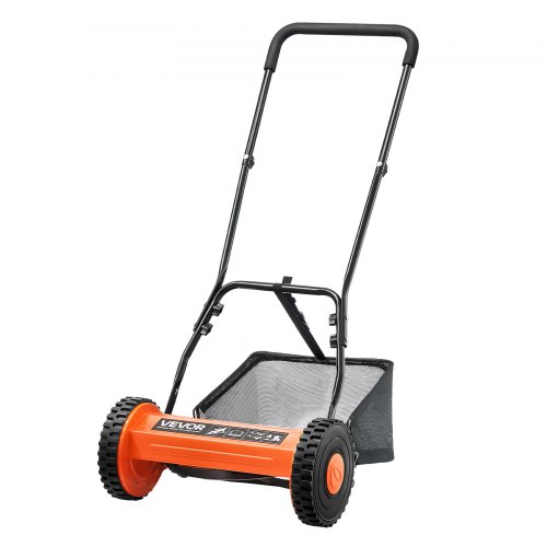 VEVOR Cortadora de Césped Manual de 350 mm con 5 Cuchillas 2 Ruedas sin Motor Altura de Corte Ajustable de 15 - 45 mm con Bolsa Recolectora de Césped para, Caminos de Acceso, Patios, Jardines