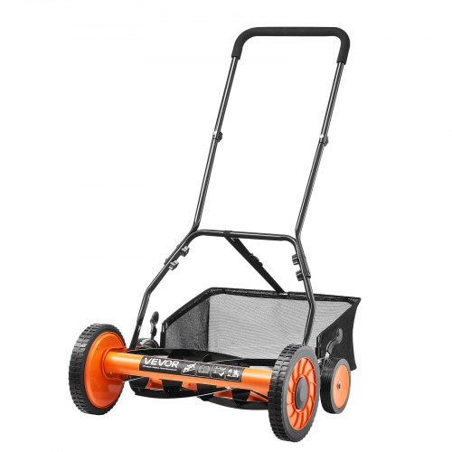 VEVOR Cortadora de Césped Manual de 450 mm con 5 Cuchillas 4 Ruedas sin Motor Altura de Corte Ajustable de 35 - 62 mm con Bolsa Recolectora de Césped para, Caminos de Acceso, Patios, Jardines