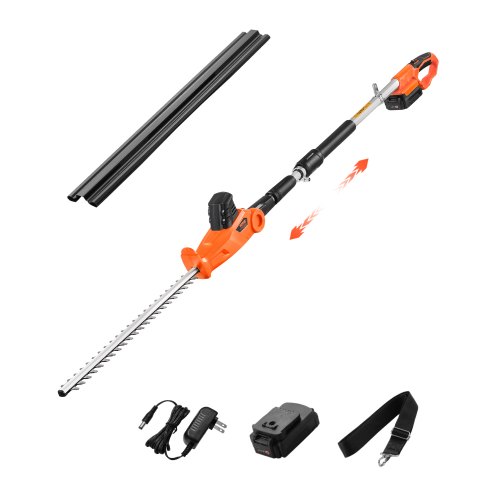 VEVOR Cortasetos Eléctrico, 1200 RPM Cortasetos de Pértiga Inalámbrico con Cuchilla de 510 mm, 5 Ángulos Ajustables, Batería de 20 V, Extensible de 1,9 m-2,4 m, para Ramas Altas para Jardinería